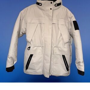 Women's White Insulated Ski Jacket with Contrast Trim